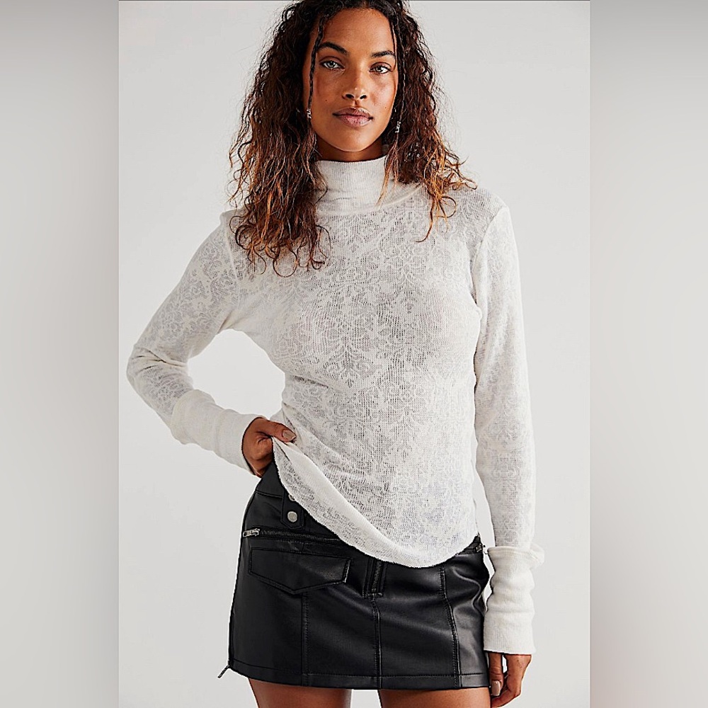 Free People You and I Long Sleeve Layering Turtleneck Top, Champagne Dream, S